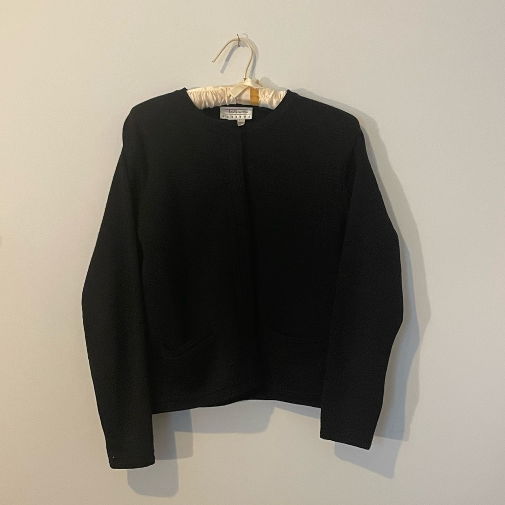 Talbots petite black merino wool cardigan